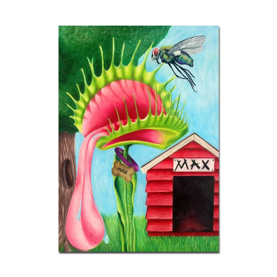 Wasserfester Wandaufkleber Venus Fliegenfalle im Vintage-Stil, Acrylgemälde-Design als Papieraufkleber für Kaffeehaus und Bar, B/H: 15 x 10 cm, Mehrfarbig - Bild 6