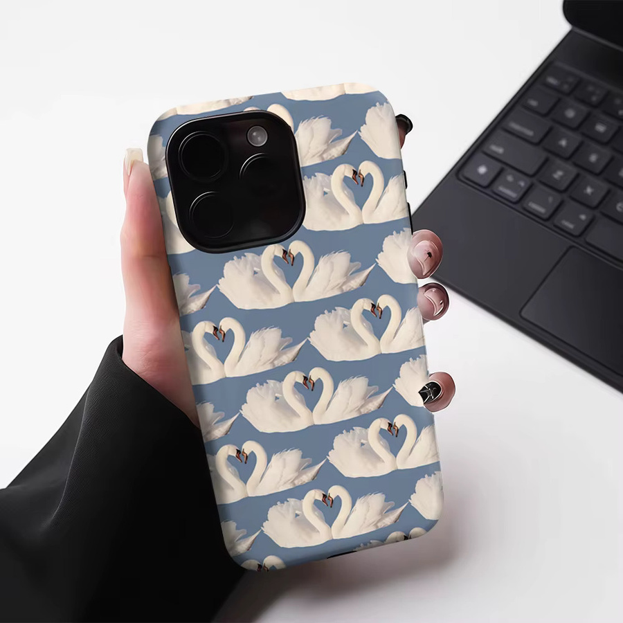 Potdemiel Schwanenherz-Paar Handyhülle für iPhone 17 16 15 14 13 Pro Max Plus Magnetische Robuste Hülle - Bild 3