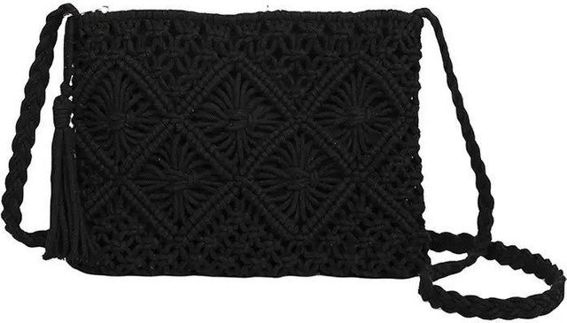 Schultertasche Baumwollseil-Fransen, schwarz, Damen - Bild 1