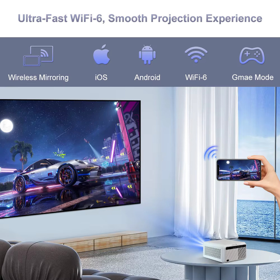 Flixtone D9W Mini HDR10 Projektor Full HD 1080P 4K Beamer mit WLAN und Android in Weiß - Bild 5