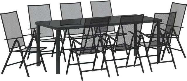 vidaXL 9-teiliges Garten-Essset aus lackiertem Stahl in Anthrazit für Terrasse und Balkon - Bild 1