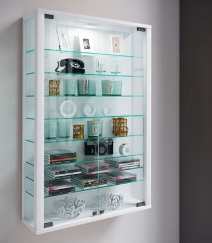VCM Wandvitrine Vitrosa Mini in Weiß mit ESG-Sicherheitsglas und Glasfronten, H x B x T: 90 x 59 x 18 cm - Bild 3