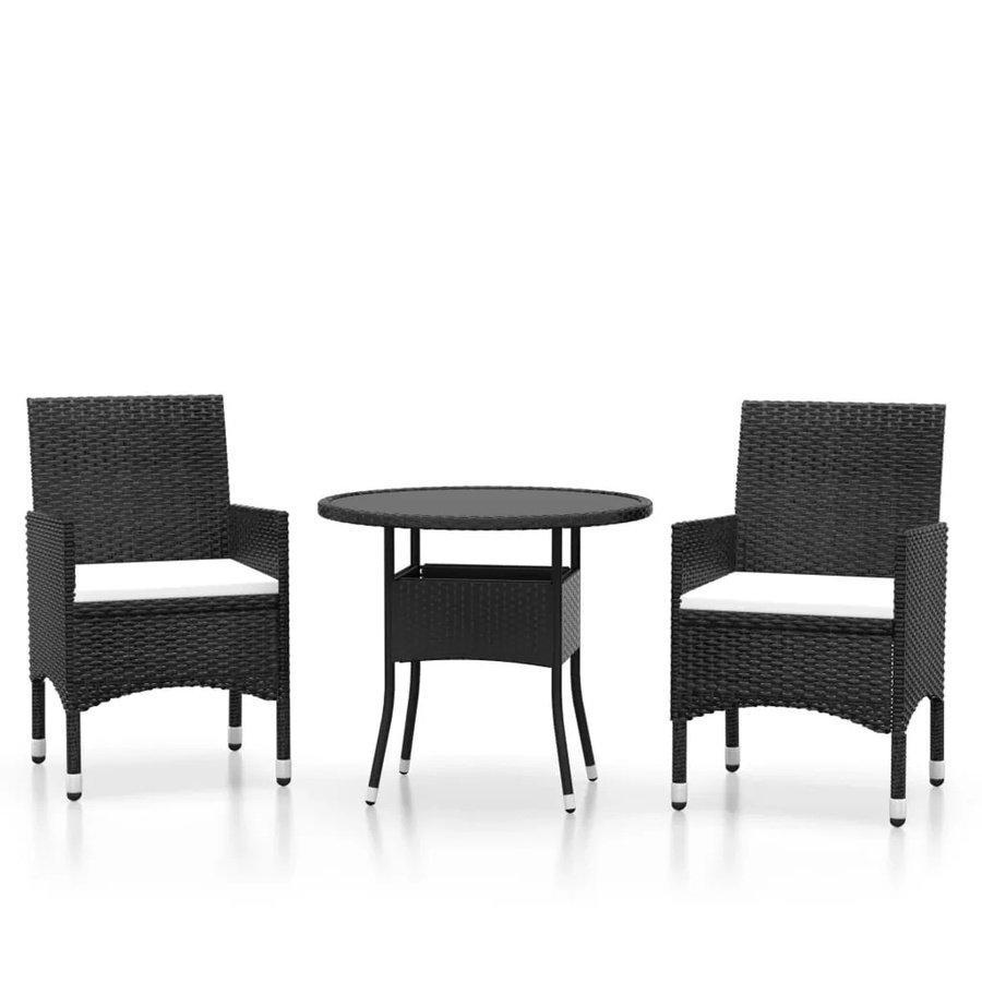 vidaXL 3-tlg Garten-Essgruppe aus Poly Rattan und Metall in Schwarz Modell 12 - Bild 2