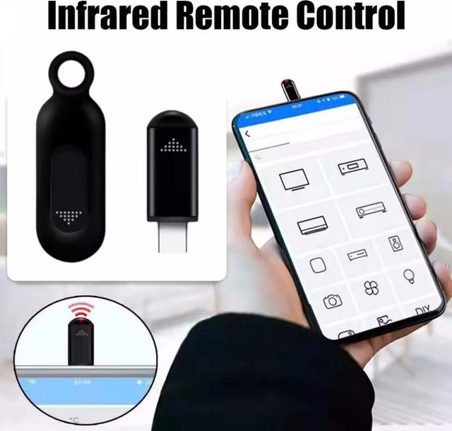 Universelle IR-Infrarot-Smart-Fernbedienung als Handy-Adapter für iPhone, steuerbar für TV, Klimaanlage und Ventilator, Farbe: Schwarz - Bild 1