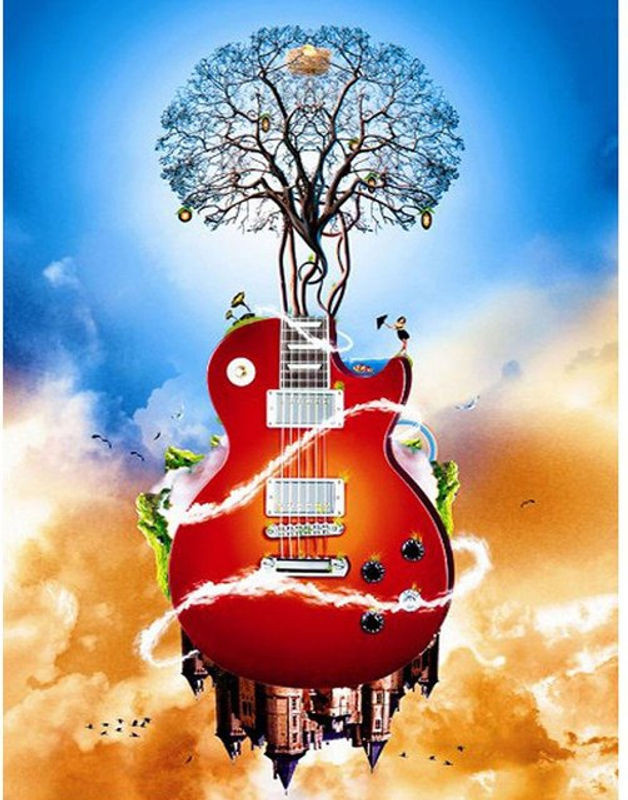FIYO Diamond Painting Set Motiv Violon und Baum mit Rundschleifen, 5D DIY Mosaik Stickerei in Mehrfarbig, B x H: 20 x 30 cm - Bild 1