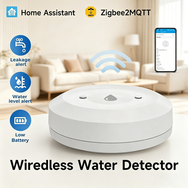 iHseno Zigbee Smart Wassersensor in Weiß als Überflutungs- und Leckdetektor mit App-Fernüberwachung für Küche und Bad, kompatibel mit Home Assistant und Zigbee2MQTT - Bild 1