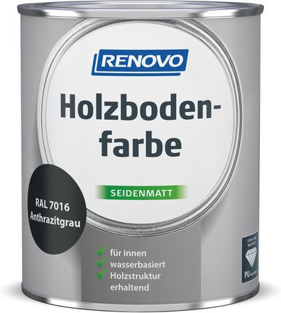 RENOVO Holzbodenfarbe wasserbasiert in Anthrazit Grau, satinmatt und kratzfest, 0,75 l - Bild 1