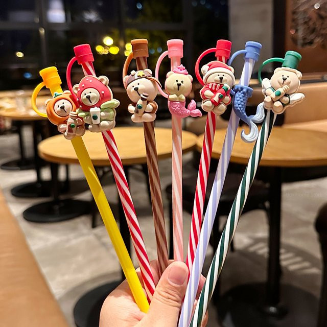 JONBT Bär Silikon Strohhalm Abdeckung Multicolor, wiederverwendbarer Strohhalm Topper zum Schutz vor Staub für Tumbler und Tassen, passend für 7-8mm Strohhalme - Bild 1