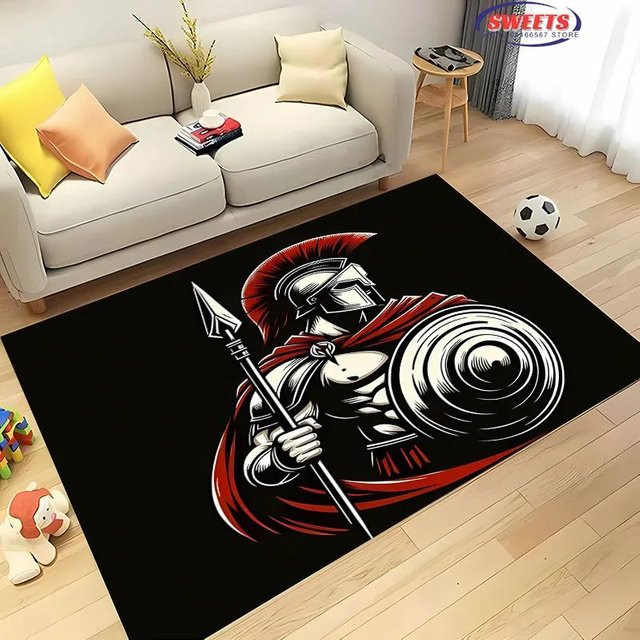 Karpetti Teppich mit Spartanischem Gladiator Logo in 3D HD Druck, rutschfest und langlebig, Farbe: Schwarz, B/T: 60 x 40 cm - Bild 1