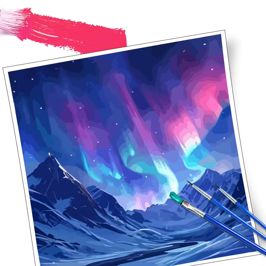 HUACAN Malen nach Zahlen, Waldlandschaft, Aurora-Berglandschaft, 4-teiliges Set, Leinwand - Bild 2