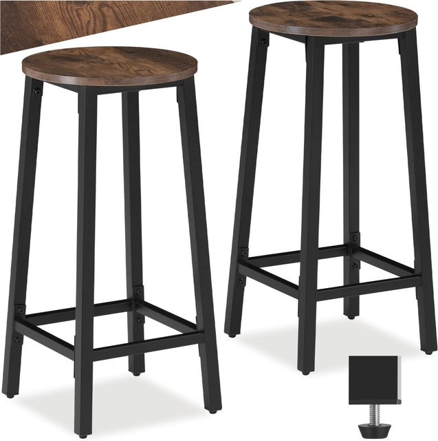 tectake Set Barhocker Corby Industrial Style aus Holz und Stahl in Braun, B/T/H: 32 x 32 x 66 cm - Bild 1