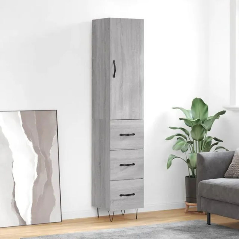 Vidaxl Hoher Schrank Modern in Sonoma-Eiche Grau, B/T/H: 34,5 x 34 x 180 cm - Bild 1