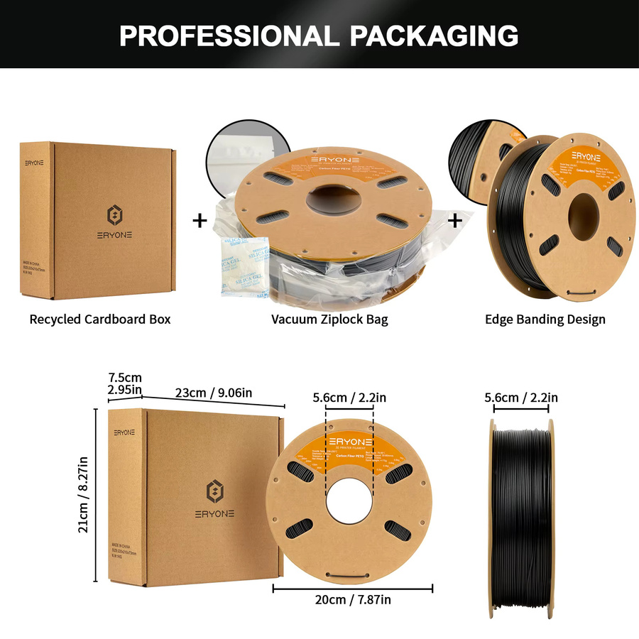 ERYONE PETG-CF Filament 1,75 mm, kohlefaserverstärktes FDM 3D-Drucker-Filament mit 15% CF, Schwarz und Blau, 10 kg Großpackung - Bild 5
