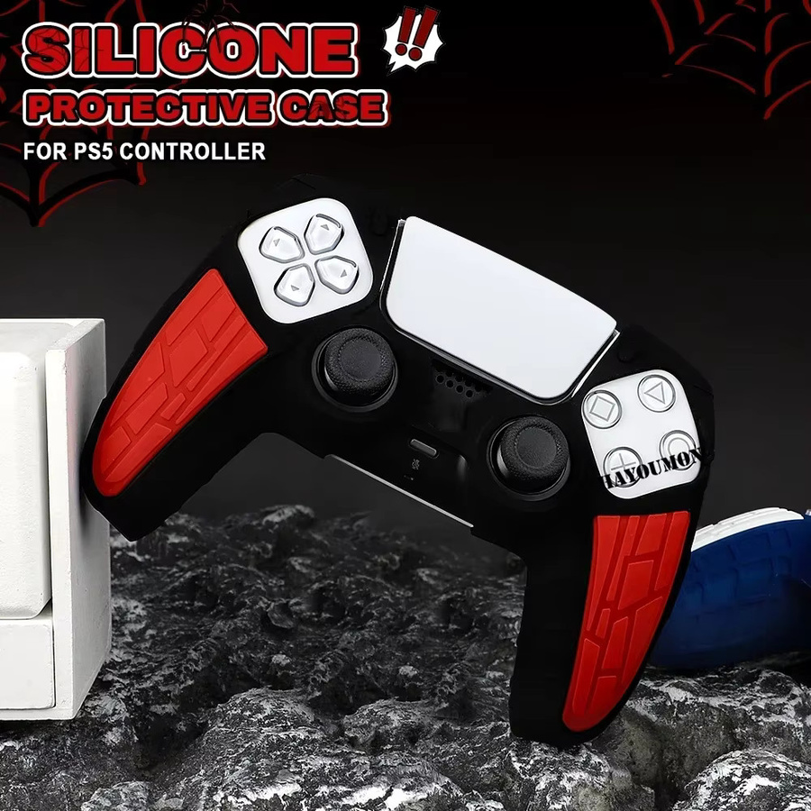 Ispoofer Anti-Rutsch-Silikonhülle für PS5 Gamecontroller inklusive Spider-Touchpad-Aufkleber in Rot - Bild 3