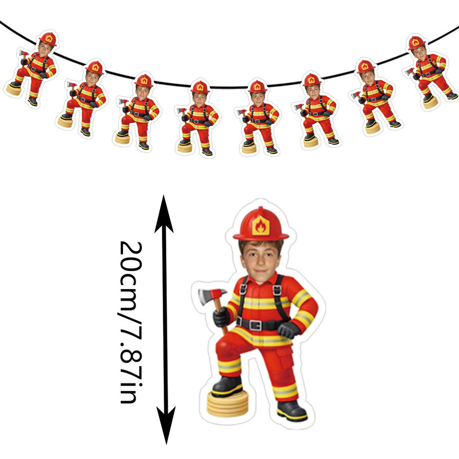 Personalisierte Feuerwehr-Geburtstagsbanner von joy-enlife, bunte Wimpel-Dekoration aus Papier für Kinderpartys - Bild 3
