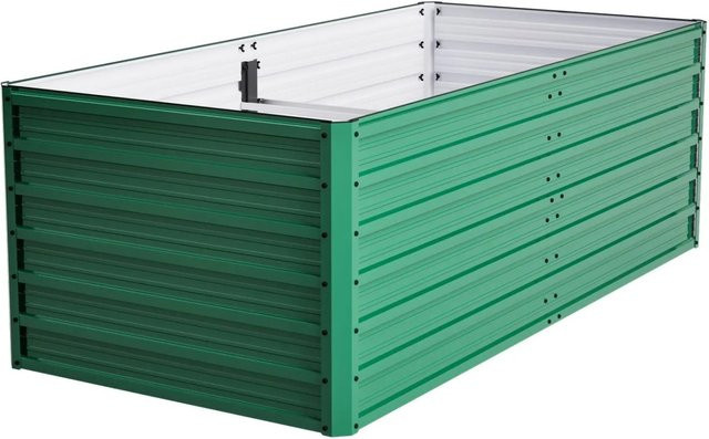 PXloue Metall Hochbeet Grün mit Holzmaserung aus verzinktem Stahl für Garten Terrasse und Balkon B/T/H: 190 x 90 x 64 cm - Bild 1