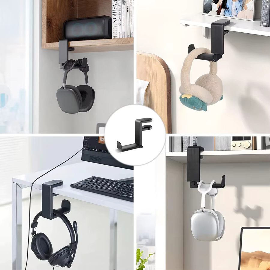 360 Grad drehbarer Kopfhörer-Aufhänger in Schwarz mit verstellbarem Gaming-Haken und Unter-Desktop-Design für eine universelle Passform - Bild 2