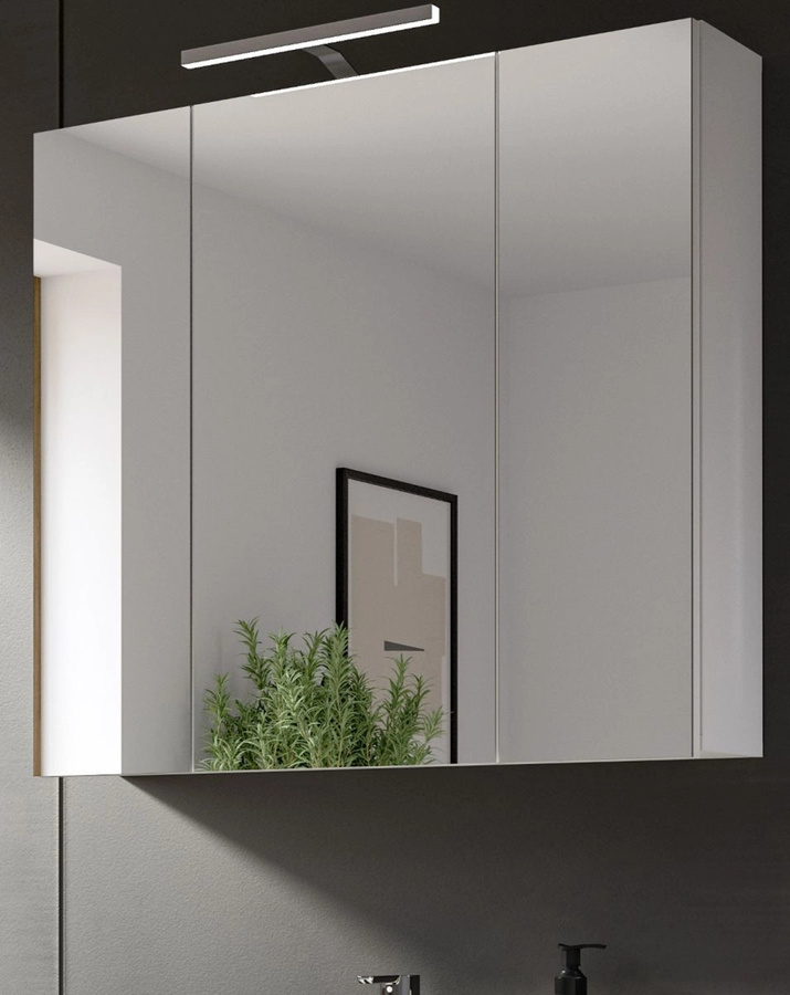 Badezimmer Spiegelschrank Talerno in Weiß mit LED-Beleuchtung und Glastüren, B/H/T: 80 x 77 x 18 cm - Bild 1