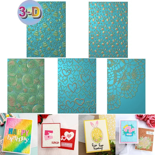 3D-Prägeform Set für Papierhandwerk mit Oster- und Valentinsthemen inklusive strukturierter Schablone zum Selbermachen - Bild 1