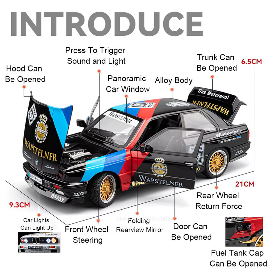 MAKEDA M3 GTR M4 Diecast Auto, 1:24, Metall, mit Licht und Sound - Bild 5