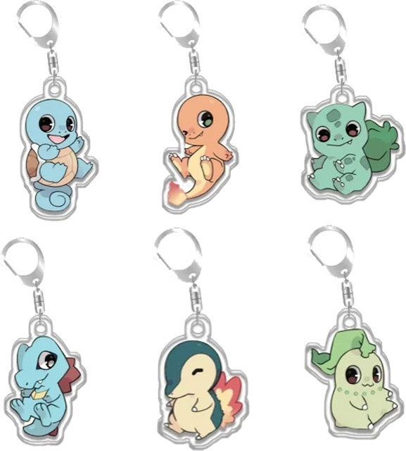 Keeppley Pokémon Schlüsselanhänger, Charmander Bulbasaur Totodile Cyndaquil Chikorita, Acryl - Bild 1