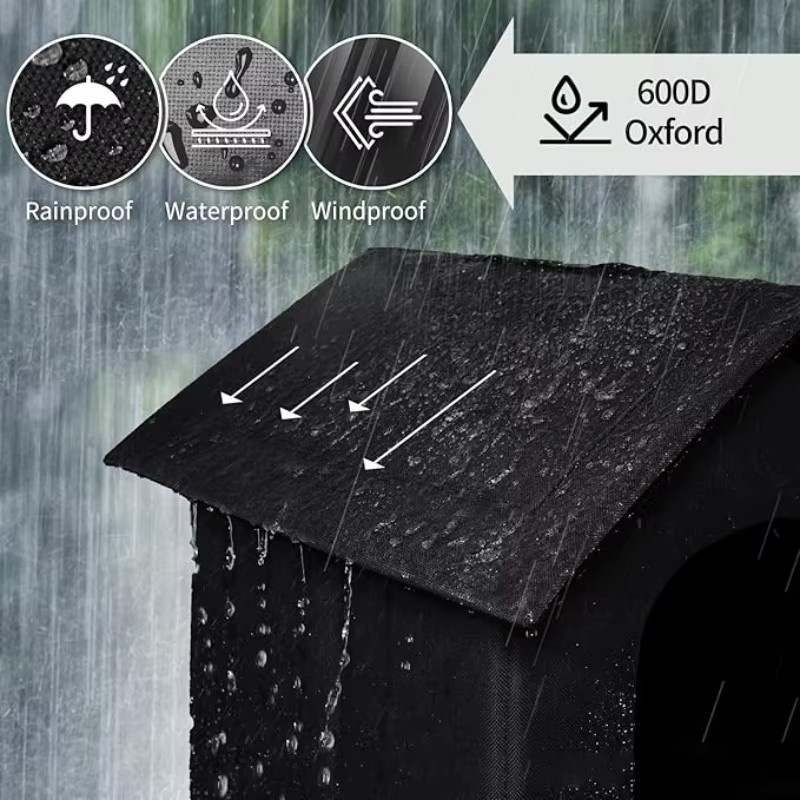 Booteely Faltbares Katzenhaus aus Stroh, wetterfestes Katzennest für alle vier Jahreszeiten, Schwarz - Bild 3