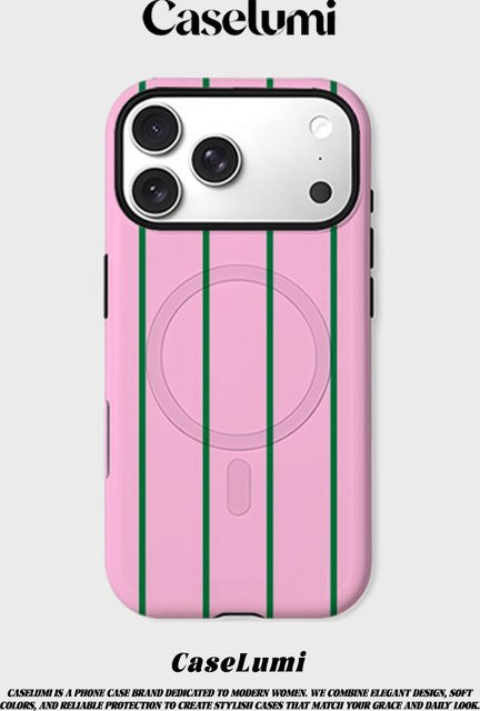 CaseLumi Matte Bumper MagSafe Hülle für iPhone 17 16 15 14 13 Pro Max Stoßfeste PC Schutzhülle Rosa Grüne Streifen - Bild 1