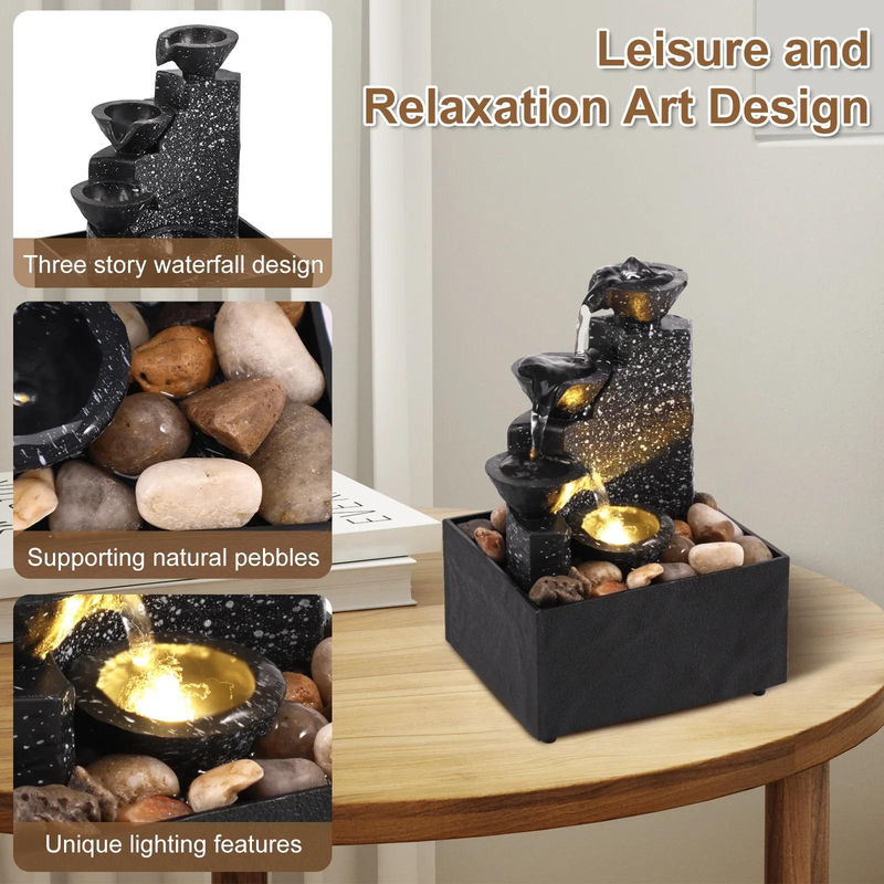 Your Warm Home Desktop-Wasserfall mit LED-Beleuchtung in Schwarz aus ABS-Kunststoff und Kunstharz für Wohnzimmer und Büro - Bild 4