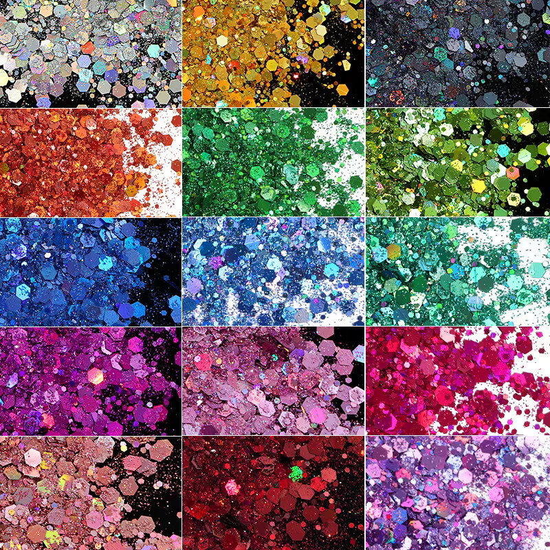 Holografisches Laserflocken-Nagelglitzerpulver in Gold und Multicolour für Schmuckherstellung und DIY-Harz, 50 g - Bild 4