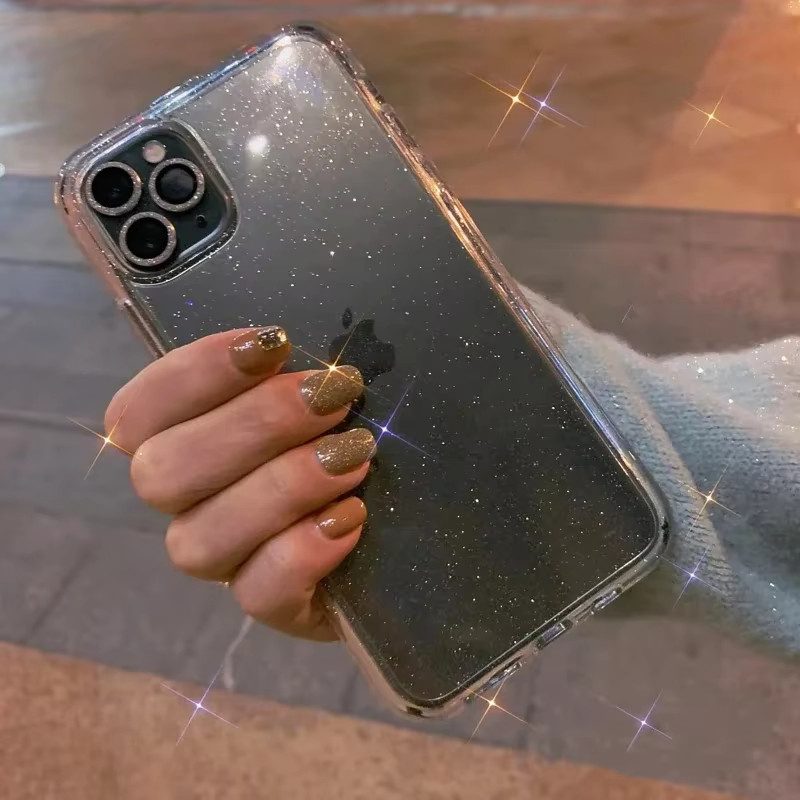 Transparente Bling Glitter Schutzhülle aus stoßfestem TPU für iPhone 11 bis iPhone 16 Pro Max und Mini - Bild 3