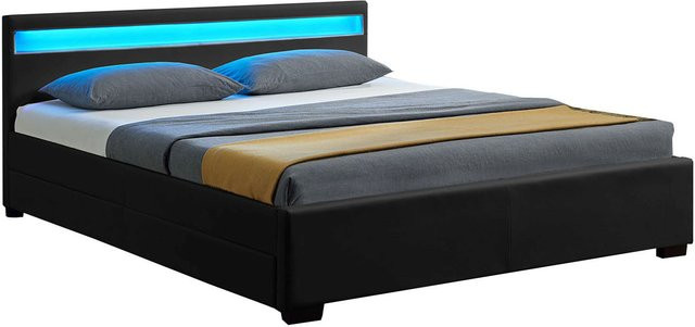 Juskys Polsterbett Lyon in Schwarz mit LED-Beleuchtung und Bettkasten, B/T/H: 180 x 200 x 52 cm - Bild 1