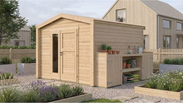 Weka Holz-Gartenhaus Killarney mit Satteldach in Natur und Braun, B: 357 cm, T: 313 cm, H: 246 cm - Bild 1