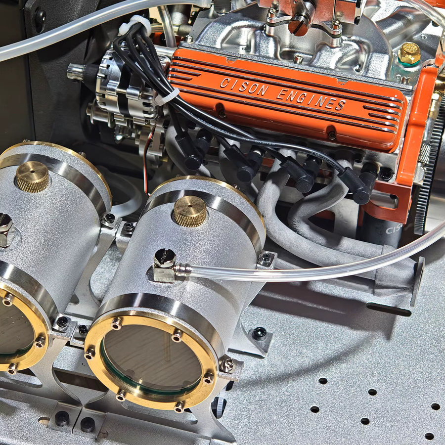CISON Micro V8 Motormodell, 1:8, Wassergekühltes Viertakt-RPO-Metall-Doppelgetriebemotormodell - Bild 3