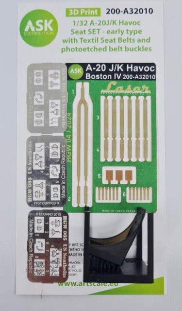 Art Scale Kit A-20J/K Havoc - Seat SET, early type, mit Textil Seat Belts und photoetched belt buckles, 1:32, Zubehör - Bild 1