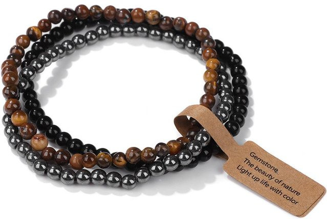 SunFlowers Story Armband Set, Naturstein, Moosachat, Rosenquarz, Schwarz, Unisex - Bild 1