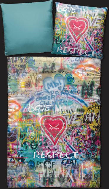 Bettwäsche Sansibar Respect aus Mako-Satin mit Grafik-Design in Multicolour, Set bestehend aus Bettbezug und Kissenbezug, B/H: 155 x 220 cm und 80 x 80 cm - Bild 1