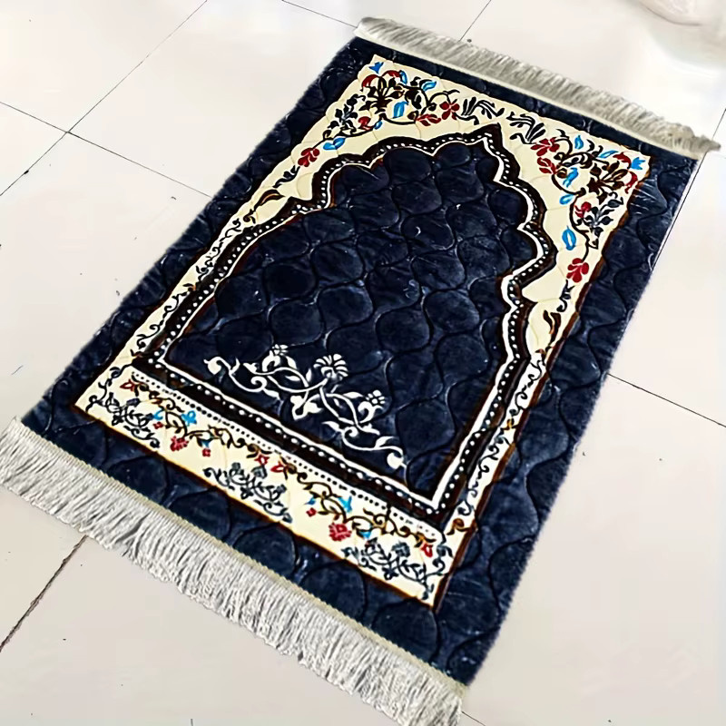 VIKAMA Gebetsteppich in Marineblau, gesteppter islamischer Gebetsteppich mit buntem Orient-Muster und Quasten - Bild 3