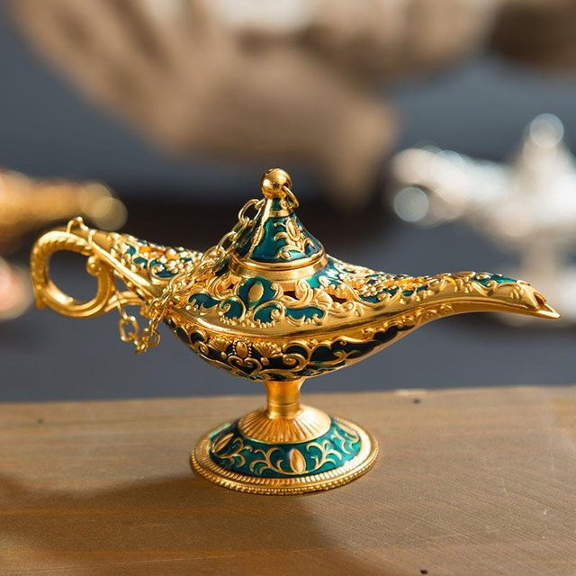 Aladdin Magische Dschinn Lampe als Retro Räuchergefäß aus Zinklegierung in Antik-Optik, Durchmesser: 12 cm - Bild 1