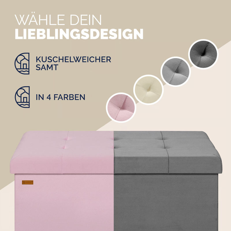 CASARIA Sitzbank aus Samt in Rosa mit Stauraum, faltbar, B/T/H: 76 x 38 x 42 cm - Bild 4