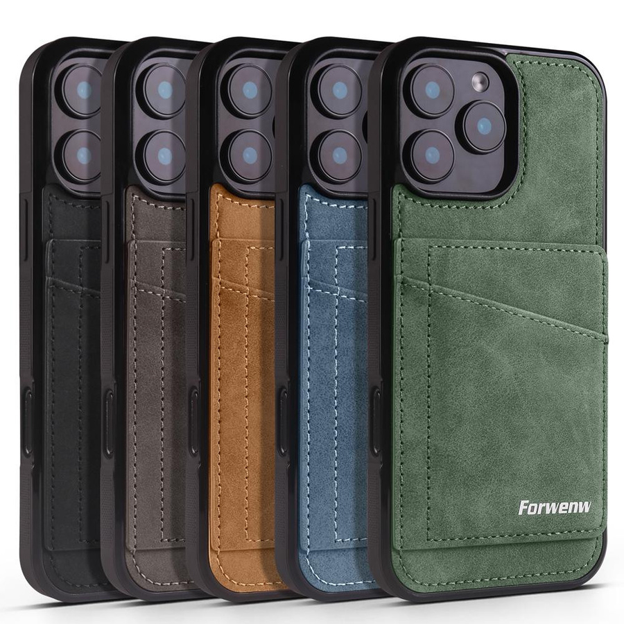 Ubasy Retro PU Leder Handyhülle mit Kartenfach und Ständer für Apple iPhone 16 15 14 13 12 11 Pro Max Plus mini in Grau - Bild 3