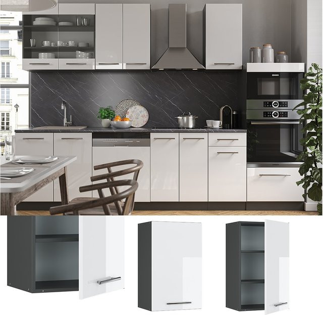 Vicco Hängeschrank Fame-Line Küchenschrank Weiß Hochglanz Anthrazit mit Softclose-Scharnieren Breite: 45 cm, Höhe: 72 cm, Tiefe: 34,1 cm - Bild 1