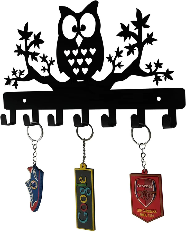 Schlüsselhalter aus Stahl mit Eulen an Ahornbäumen von CIFBUY in Schwarz als Wandbehang und Garderobe - Bild 2