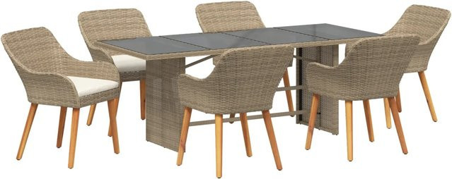 vidaXL 7-teiliges Garten Essgruppen-Set aus Polyrattan in Beige und Schwarz - Bild 1