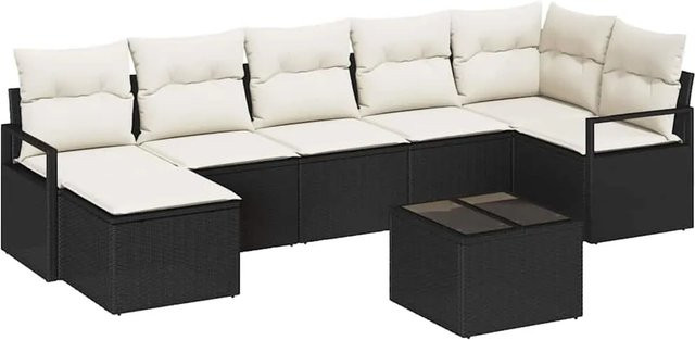 vidaXL Garten-Sofa-Set 8-teilig aus Poly Rattan in Schwarz mit Polsterkissen und Tisch, L-Form - Bild 1