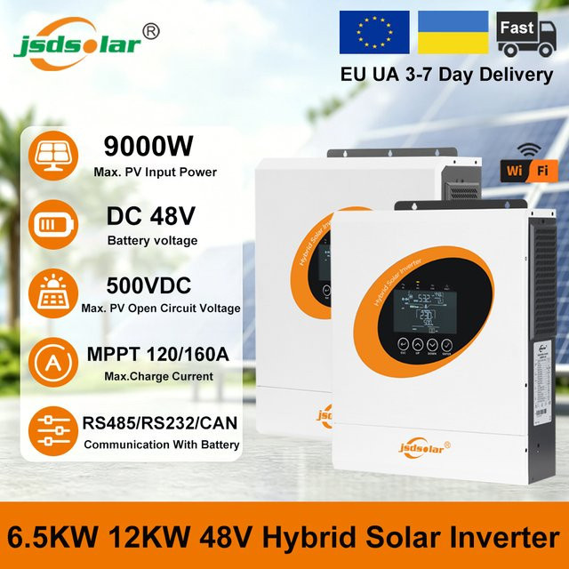 Jsdsolar Hybrid-Solarwechselrichter 12KW 48V mit MPPT-Solarladegerät und Dualem AC-Ausgang in Weiß - Bild 1