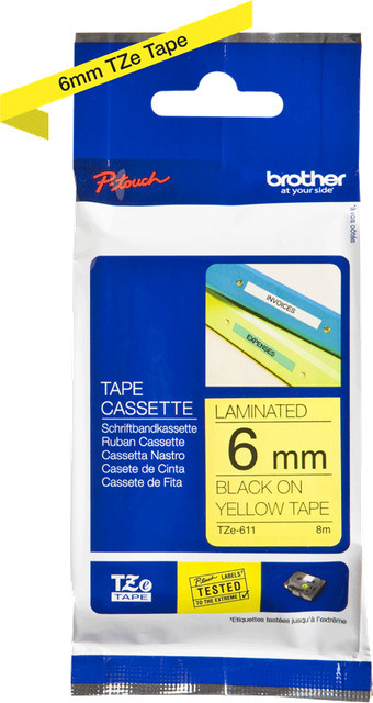 Brother TZe-611 Schriftbandkassette für P-touch, Farbe: Gelb, Schriftfarbe: Schwarz, Breite: 6 mm, Länge: 8 m - Bild 2