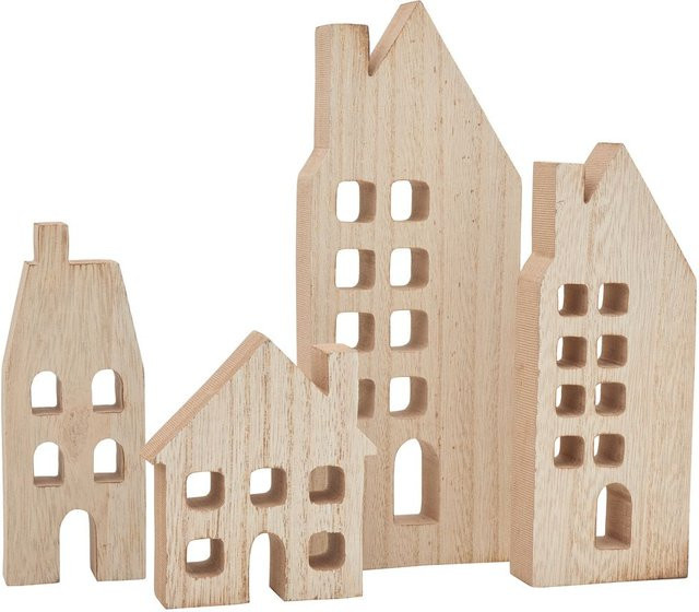 VBS Häuser-Silhouetten mit Fenster 4er-Set aus MDF-Holz in Braun für die Weihnachtsdekoration - Bild 1