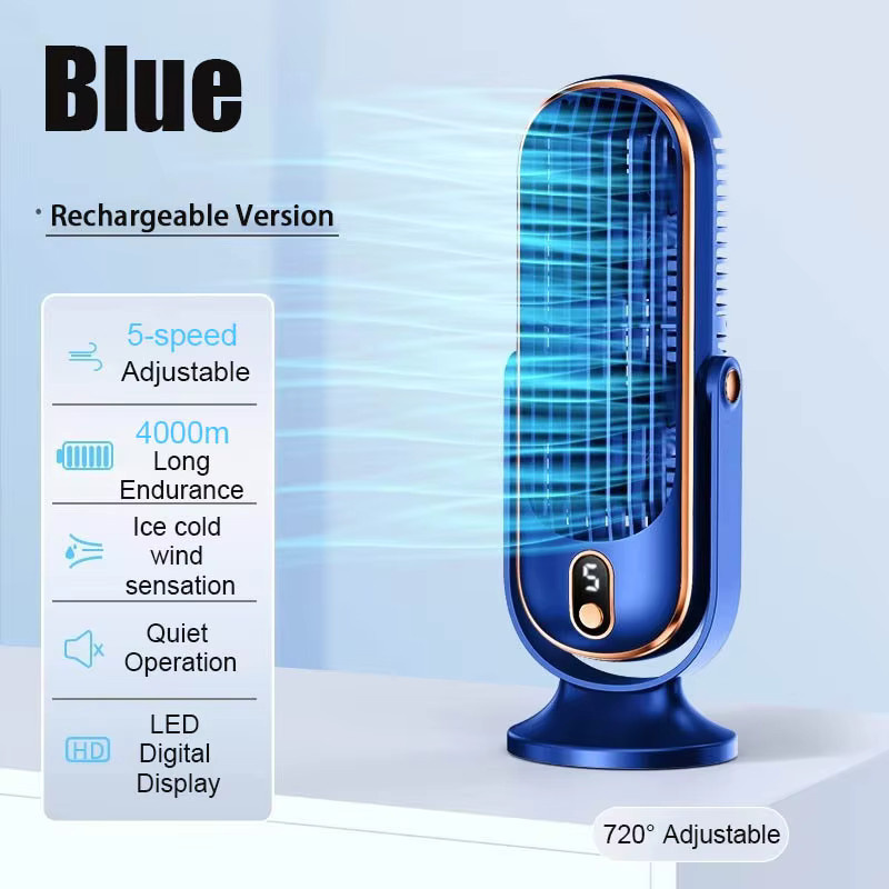 HAOYUNMA Elektrischer Tischventilator in Blau, wiederaufladbar und tragbar mit 5 Geschwindigkeiten und 720 Grad Schwenkfunktion für Zuhause und Outdoor-Camping - Bild 6