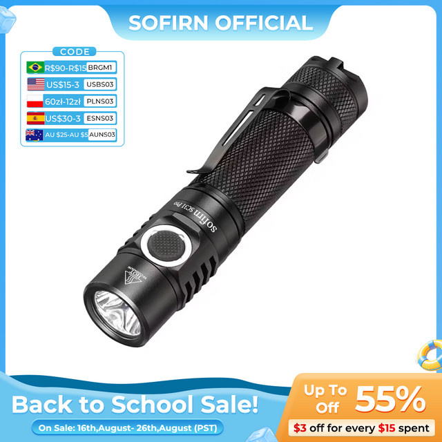 Sofirn SC31 Pro LED Taschenlampe mit 2000 Lumen, SST40 LED, USB-C wiederaufladbar, Schwarz - Bild 1