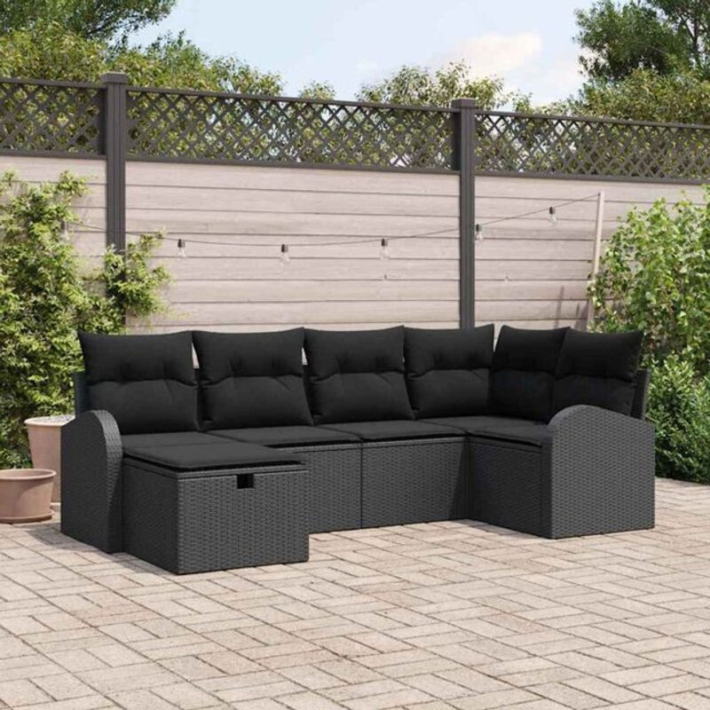 vidaxl Garten-Sofa-Set aus Poly-Rattan mit 6 Kissen in Schwarz - Bild 1
